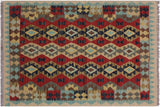 Flat Weave Kilim, Antique, Navaho, Vintage, Handmade, Geometric Kilim Beige Red Hand-Woven Rectangle 100% Wool Area Rug 3 x 5
