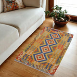 Flat Weave Kilim, Antique, Navaho, Vintage, Handmade, Geometric Kilim Beige Blue Hand-Woven Rectangle 100% Wool Area Rug 3 x 6