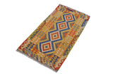 Flat Weave Kilim, Antique, Navaho, Vintage, Handmade, Geometric Kilim Beige Blue Hand-Woven Rectangle 100% Wool Area Rug 3 x 6
