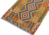 Flat Weave Kilim, Antique, Navaho, Vintage, Handmade, Geometric Kilim Beige Blue Hand-Woven Rectangle 100% Wool Area Rug 3 x 6