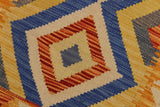 Flat Weave Kilim, Antique, Navaho, Vintage, Handmade, Geometric Kilim Beige Blue Hand-Woven Rectangle 100% Wool Area Rug 3 x 6