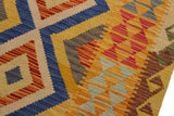 Flat Weave Kilim, Antique, Navaho, Vintage, Handmade, Geometric Kilim Beige Blue Hand-Woven Rectangle 100% Wool Area Rug 3 x 6