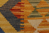 Flat Weave Kilim, Antique, Navaho, Vintage, Handmade, Geometric Kilim Beige Blue Hand-Woven Rectangle 100% Wool Area Rug 3 x 6