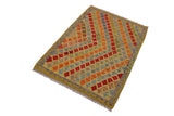Flat Weave Kilim, Antique, Navaho, Vintage, Handmade, Modern Kilim Gold Gray Hand-Woven Rectangle 100% Wool Area Rug 3 x 5