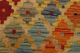 Flat Weave Kilim, Antique, Navaho, Vintage, Handmade, Modern Kilim Gold Gray Hand-Woven Rectangle 100% Wool Area Rug 3 x 5