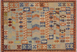 Bohemian Turkish Kilim Bret Hand-Woven Wool Rug - 5'3'' x 6'8''