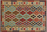 Flat Weave Kilim, Antique, Navaho, Vintage, Handmade, Geometric Kilim Beige Brown Hand-Woven Rectangle 100% Wool Area Rug 5 x 7