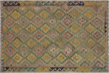 Flat Weave Kilim, Antique, Navaho, Vintage, Handmade, Geometric Kilim Lt. Brown Blue Hand-Woven Rectangle 100% Wool Area Rug 6 x 8