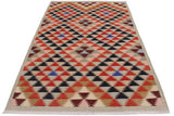 Flat Weave Kilim, Antique, Navaho, Vintage, Handmade, Modern Kilim Gray Black Hand-Woven Rectangle 100% Wool Area Rug 5 x 7