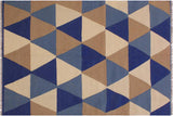 Flat Weave Kilim, Antique, Navaho, Vintage, Handmade, Modern Kilim Ivory Blue Hand-Woven Rectangle 100% Wool Area Rug 4 x 6