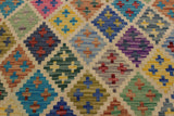 Flat Weave Kilim, Antique, Navaho, Vintage, Handmade, Modern Kilim Ivory Blue Hand-Woven Rectangle 100% Wool Area Rug 5 x 7