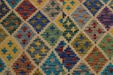 Flat Weave Kilim, Antique, Navaho, Vintage, Handmade, Modern Kilim Ivory Blue Hand-Woven Rectangle 100% Wool Area Rug 5 x 7