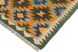 Flat Weave Kilim, Antique, Navaho, Vintage, Handmade, Geometric Kilim Rust Blue Hand-Woven Rectangle 100% Wool Area Rug 2 x 3