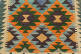 Flat Weave Kilim, Antique, Navaho, Vintage, Handmade, Geometric Kilim Rust Blue Hand-Woven Rectangle 100% Wool Area Rug 2 x 3