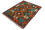 Flat Weave Kilim, Antique, Navaho, Vintage, Handmade, Geometric Kilim Rust Brown Hand-Woven Rectangle 100% Wool Area Rug 2 x 3