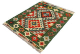Flat Weave Kilim, Antique, Navaho, Vintage, Handmade, Geometric Kilim Rust Green Hand-Woven Rectangle 100% Wool Area Rug 2 x 3