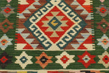 Flat Weave Kilim, Antique, Navaho, Vintage, Handmade, Geometric Kilim Rust Green Hand-Woven Rectangle 100% Wool Area Rug 2 x 3