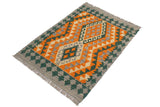 Flat Weave Kilim, Antique, Navaho, Vintage, Handmade, Geometric Kilim Orange Purple Hand-Woven Rectangle 100% Wool Area Rug 2 x 3