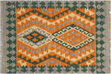 Flat Weave Kilim, Antique, Navaho, Vintage, Handmade, Geometric Kilim Orange Purple Hand-Woven Rectangle 100% Wool Area Rug 2 x 3