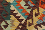 Flat Weave Kilim, Antique, Navaho, Vintage, Handmade, Geometric Kilim Rust Brown Hand-Woven Rectangle 100% Wool Area Rug 2 x 3