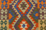 Flat Weave Kilim, Antique, Navaho, Vintage, Handmade, Geometric Kilim Rust Blue Hand-Woven Rectangle 100% Wool Area Rug 3 x 4