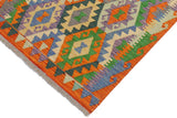 Flat Weave Kilim, Antique, Navaho, Vintage, Handmade, Geometric Kilim Rust Blue Hand-Woven Rectangle 100% Wool Area Rug 3 x 3