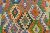 Flat Weave Kilim, Antique, Navaho, Vintage, Handmade, Geometric Kilim Rust Blue Hand-Woven Rectangle 100% Wool Area Rug 3 x 3