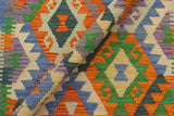 Flat Weave Kilim, Antique, Navaho, Vintage, Handmade, Geometric Kilim Rust Blue Hand-Woven Rectangle 100% Wool Area Rug 3 x 3