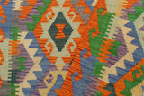 Flat Weave Kilim, Antique, Navaho, Vintage, Handmade, Geometric Kilim Rust Blue Hand-Woven Rectangle 100% Wool Area Rug 3 x 3
