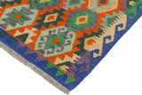 Flat Weave Kilim, Antique, Navaho, Vintage, Handmade, Geometric Kilim Rust Blue Hand-Woven Rectangle 100% Wool Area Rug 3 x 3