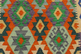 Flat Weave Kilim, Antique, Navaho, Vintage, Handmade, Geometric Kilim Rust Blue Hand-Woven Rectangle 100% Wool Area Rug 3 x 3