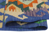 Flat Weave Kilim, Antique, Navaho, Vintage, Handmade, Geometric Kilim Rust Blue Hand-Woven Rectangle 100% Wool Area Rug 3 x 3