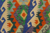 Flat Weave Kilim, Antique, Navaho, Vintage, Handmade, Geometric Kilim Rust Blue Hand-Woven Rectangle 100% Wool Area Rug 3 x 3