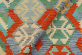 Flat Weave Kilim, Antique, Navaho, Vintage, Handmade, Geometric Kilim Rust Blue Hand-Woven Rectangle 100% Wool Area Rug 4 x 5