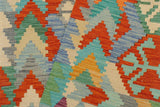 Flat Weave Kilim, Antique, Navaho, Vintage, Handmade, Geometric Kilim Rust Blue Hand-Woven Rectangle 100% Wool Area Rug 4 x 5
