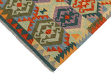 Flat Weave Kilim, Antique, Navaho, Vintage, Handmade, Geometric Kilim Beige Blue Hand-Woven Rectangle 100% Wool Area Rug 3 x 5
