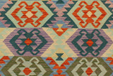 Flat Weave Kilim, Antique, Navaho, Vintage, Handmade, Geometric Kilim Beige Blue Hand-Woven Rectangle 100% Wool Area Rug 3 x 5