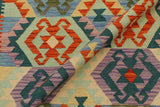 Flat Weave Kilim, Antique, Navaho, Vintage, Handmade, Geometric Kilim Beige Blue Hand-Woven Rectangle 100% Wool Area Rug 3 x 5