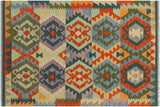 Flat Weave Kilim, Antique, Navaho, Vintage, Handmade, Geometric Kilim Beige Blue Hand-Woven Rectangle 100% Wool Area Rug 3 x 5