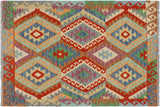 Southwestern Turkish Kilim Lina Hand-Woven Wool Rug - 3'5'' x 4'9''