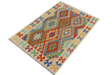 Flat Weave Kilim, Antique, Navaho, Vintage, Handmade, Geometric Kilim Rust Beige Hand-Woven Rectangle 100% Wool Area Rug 3 x 5