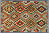 Bohemian Turkish Kilim Long Hand-Woven Wool Rug - 3'3'' x 4'11''