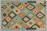 Flat Weave Kilim, Antique, Navaho, Vintage, Handmade, Geometric Kilim Gray Blue Hand-Woven Rectangle 100% Wool Area Rug 3 x 5
