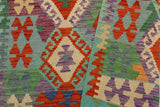 Flat Weave Kilim, Antique, Navaho, Vintage, Handmade, Geometric Kilim Rust Blue Hand-Woven Rectangle 100% Wool Area Rug 3 x 5