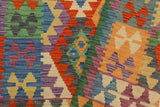 Flat Weave Kilim, Antique, Navaho, Vintage, Handmade, Geometric Kilim Blue Green Hand-Woven Rectangle 100% Wool Area Rug 3 x 5
