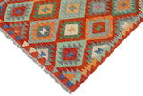 Flat Weave Kilim, Antique, Navaho, Vintage, Handmade, Geometric Kilim Rust Blue Hand-Woven Rectangle 100% Wool Area Rug 3 x 5