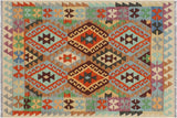 Bohemian Turkish Kilim Palmer  Hand-Woven Wool Rug - 3'4'' x 4'10''