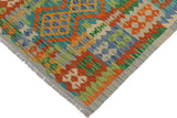 Flat Weave Kilim, Antique, Navaho, Vintage, Handmade, Geometric Kilim Gold Blue Hand-Woven Rectangle 100% Wool Area Rug 3 x 5