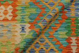 Flat Weave Kilim, Antique, Navaho, Vintage, Handmade, Geometric Kilim Gold Blue Hand-Woven Rectangle 100% Wool Area Rug 3 x 5