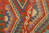 Flat Weave Kilim, Antique, Navaho, Vintage, Handmade, Geometric Kilim Rust Blue Hand-Woven Rectangle 100% Wool Area Rug 3 x 5